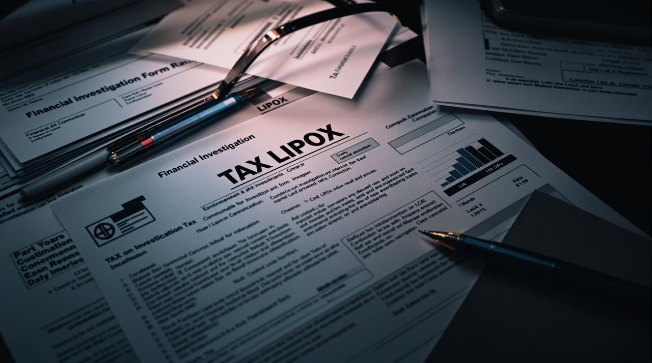 税务文件与放大镜特写，娱乐圈税务风暴专题封面